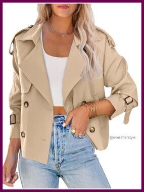 Women's Double Breasted Crop Trench Coat Short Jacket